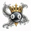 a billiard 8 ball with a golden crown with white wings tattoo design idea