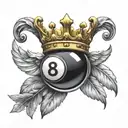 a billiard 8 ball with a golden crown with white wings tattoo design idea