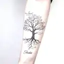 family tree than fully covers and wraps around the forearm, with dna style and the names of all the family members on  tattoo design idea