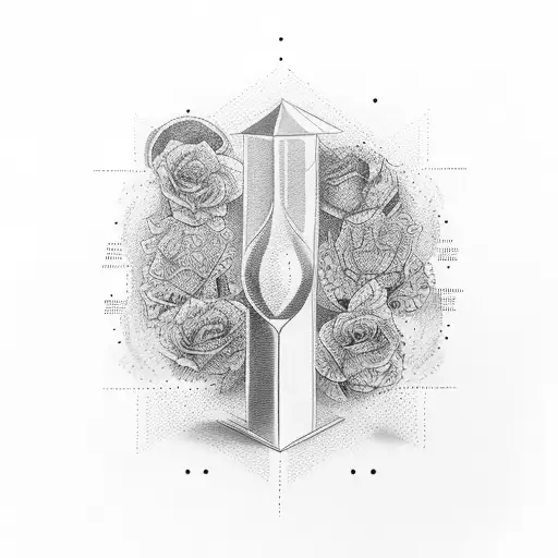 A dotwork hourglass surrounded by philosophical quotes in various languages tattoo design idea