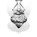 A dotwork hourglass surrounded by philosophical quotes in various languages tattoo design idea