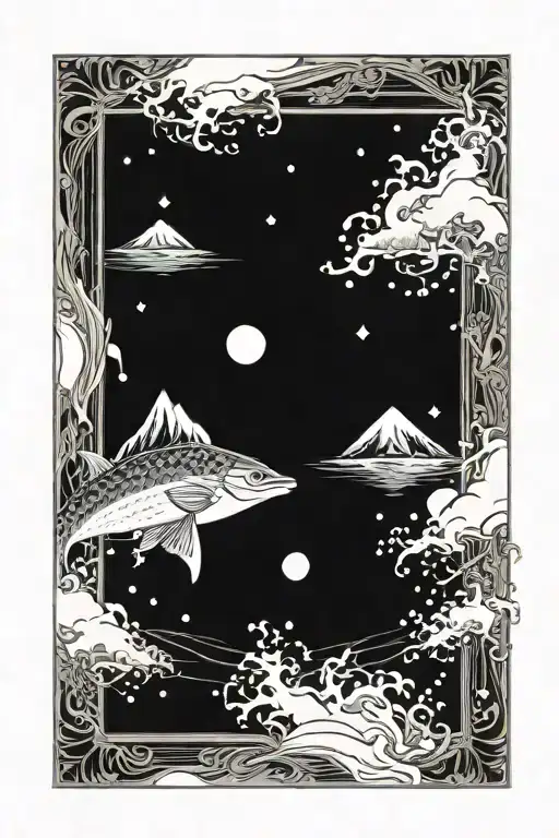mount rainier Pisces symbolism Neptune ocean photo frames with hyperrealism tattoo design idea