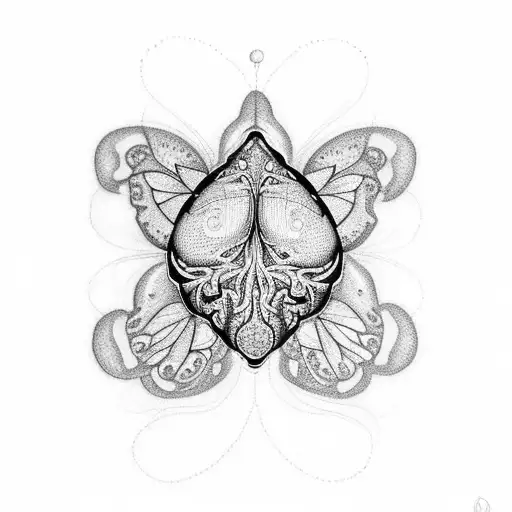 A dotwork tattoo of a brain shaped like a butterfly, symbolizing the connection between neuroscience tattoo design idea