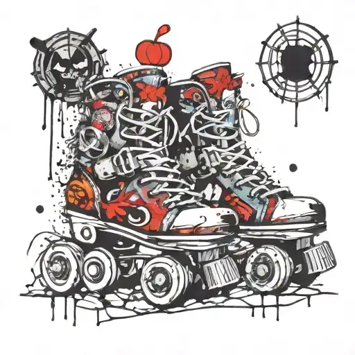 raggedy ann and roller skates and halloween pumpkin tattoo design idea