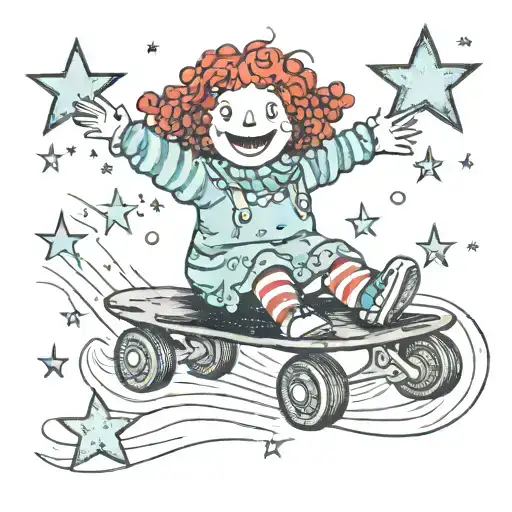 raggedy ann and skates gliding across a starry tattoo design idea