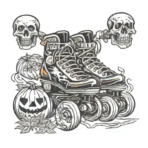 roller skates and pumpkins skeletons orange tattoo design idea