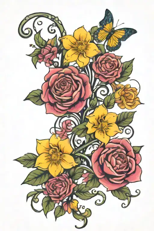 cancer libra leo Taurus flowers intertwined tattoo design idea