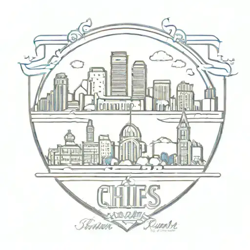A minimalist tattoo of the Kansas City skyline with the Chiefs and Royals logos incorporated subtly tattoo design idea