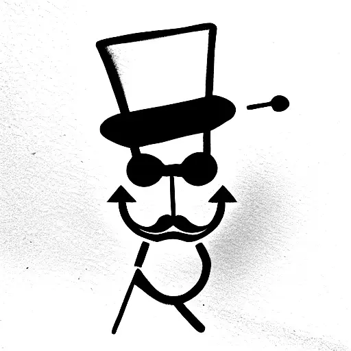 bagel-man wearing a top hat and holding a walking stick tattoo design idea