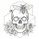 skull and bees with honeycomb pattern tattoo design idea