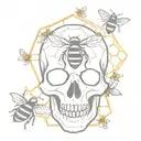 skull and bees with honeycomb pattern tattoo design idea