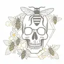 skull and bees with honeycomb pattern tattoo design idea