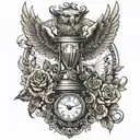 hourglass, scull, wings, lions, eagle  tattoo design idea