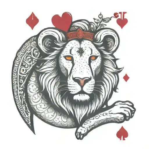 rectangular king of hearts playing card but one face is a lion and the other face is a lamb  tattoo design idea