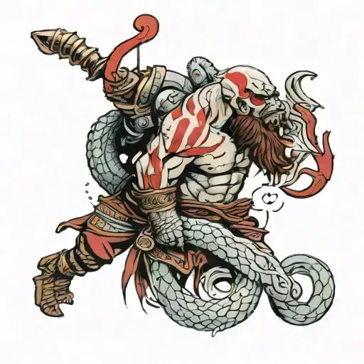 kratos with world serpent wrapped tattoo design idea