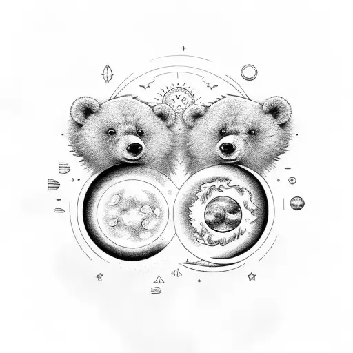 two cartoon bears with the sun and moon over each head intertwined with the infinity symbol  tattoo design idea