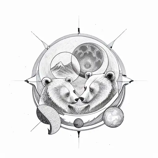 two bears with the sun and moon over each head intertwined with the infinity symbol  tattoo design idea