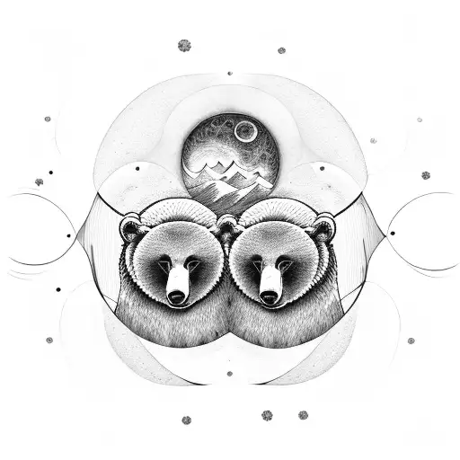 two one dimensional bears with the sun and moon over each head intertwined with the infinity symbol  tattoo design idea