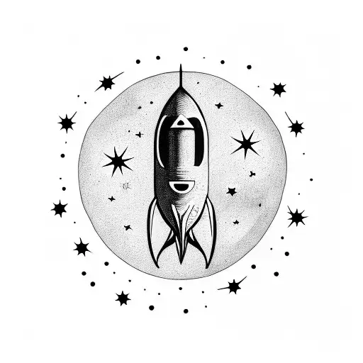 Starry Night reimagined with a rocket ship soaring through the sky tattoo design idea