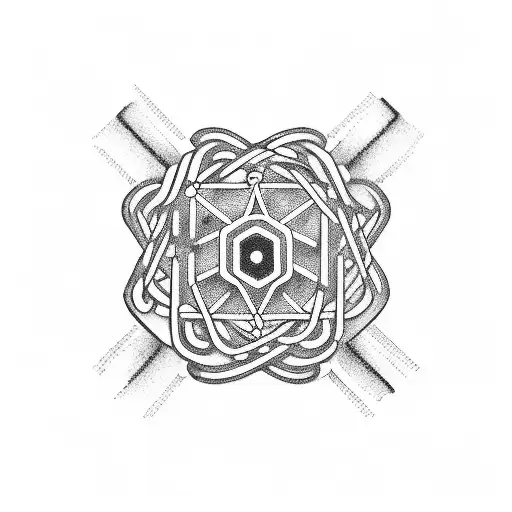 Dopamine molecule with japanese symbol for strength tattoo design idea