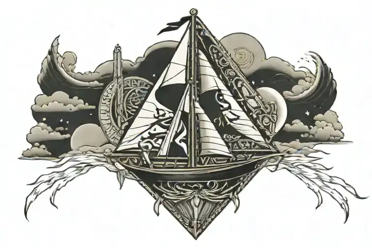 ship ELVIS egypt pyramid moon tattoo design idea