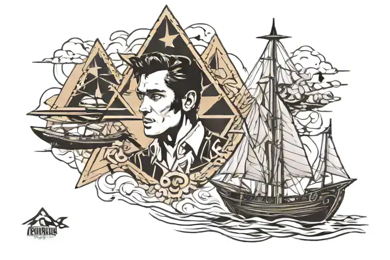 Elvis Presley, pyramids, ship tattoo design idea
