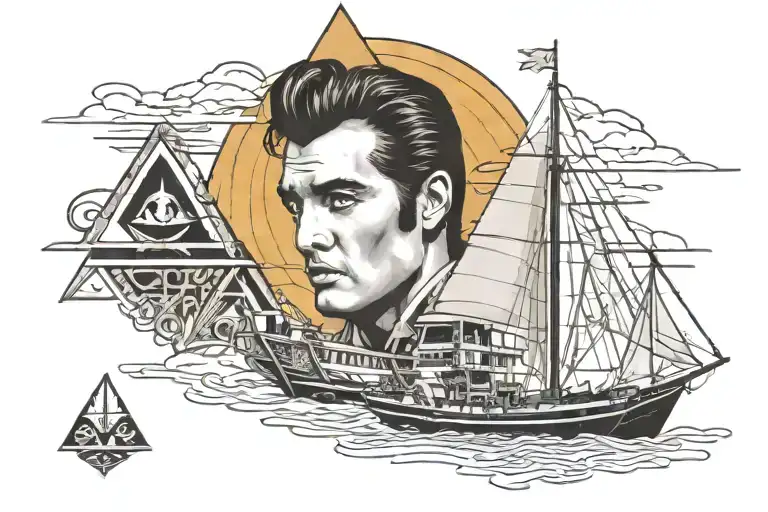 Elvis Presley, pyramids, ship tattoo design idea
