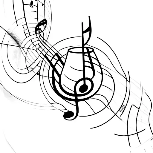 Wine glass pouring into a music note tattoo design idea