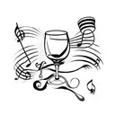 Wine glass pouring into a music note tattoo design idea