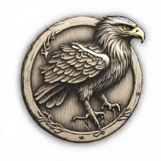 wooden nickel with polish eagle sitting tattoo design idea