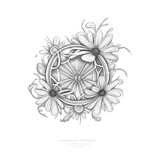 A small spider web intertwined with delicate flowers for front forearm  tattoo design idea