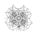A small spider web intertwined with delicate flowers for front forearm  tattoo design idea
