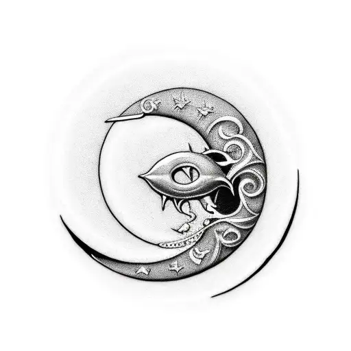 crescent moon black and white tattoo design idea