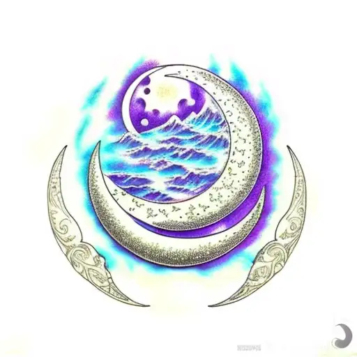 crescent moon black and white tattoo design idea