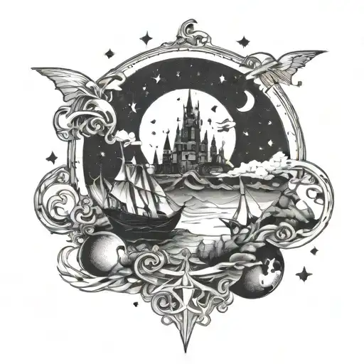 something to do with neverland and the stars and the moon tattoo design idea