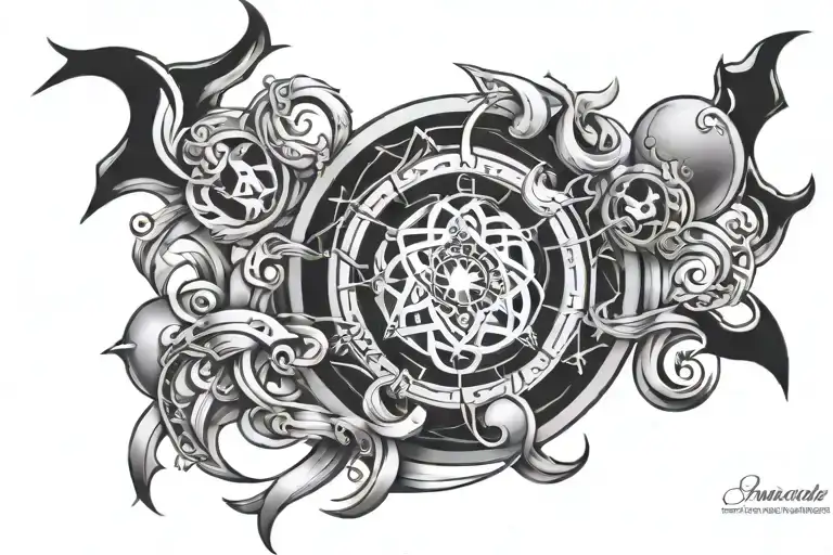 Create a Cancer zodiac symbol from the Aquarius, Gemini, and Sagittarius symbols tattoo design idea