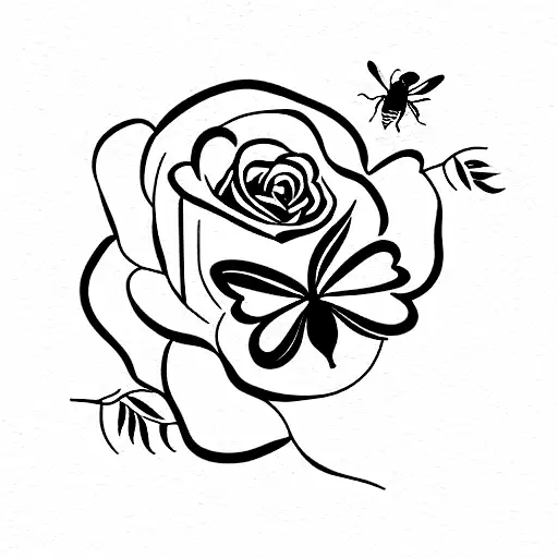 Rose, bee, butterfly tattoo design idea