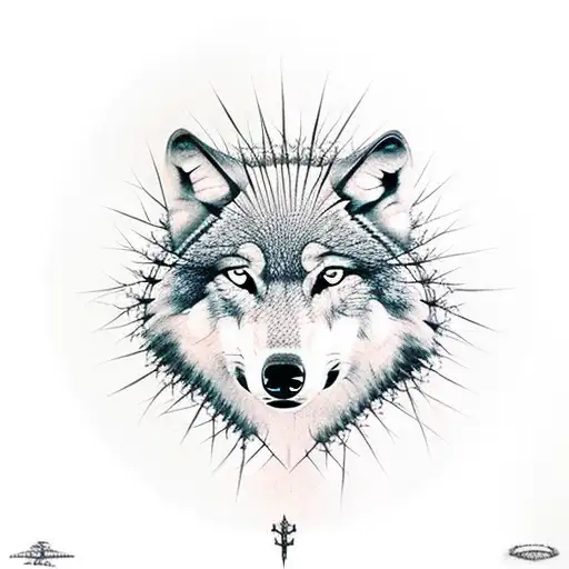 wolf, crown of thorns, watch tattoo design idea