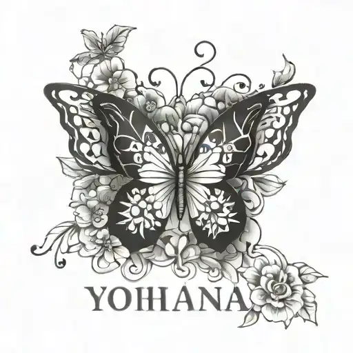 Yohana name flowers butterfly tattoo design idea