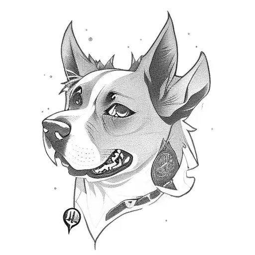 A blackwork tattoo of Kirito and a dog exploring a dark and mysterious video game dungeon tattoo design idea