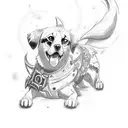 A sketch-style tattoo featuring Kirito and a dog in an epic boss battle tattoo design idea