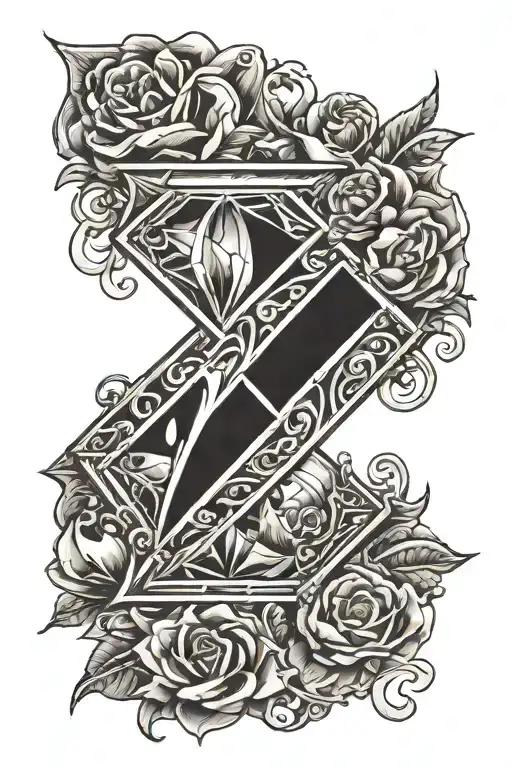 The letter K inside of a diamond shaped line outlining tattoo design idea