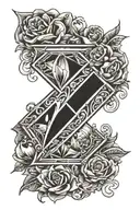 The letter K inside of a diamond shaped line outlining tattoo design idea