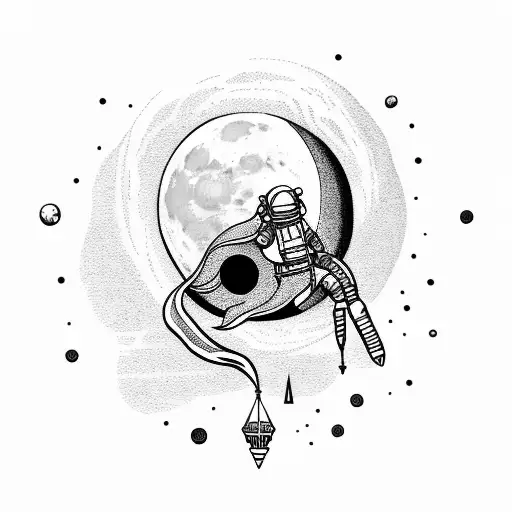 Moon and astronaut  tattoo design idea
