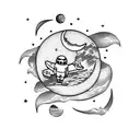 Moon and astronaut  tattoo design idea