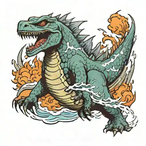 Godzilla vs Jaws tattoo design idea