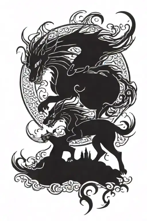 dragon and wolf tattoo design idea