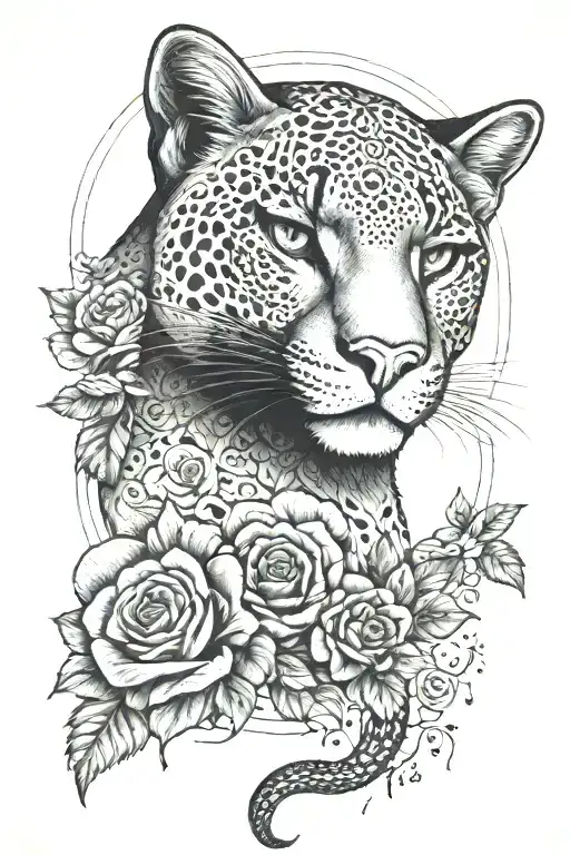 puma, dutch rose, crescent tattoo design idea