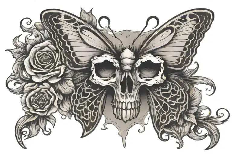 butterfly with skull image on wing  tattoo design idea
