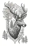 Forest deer head with trees tattoo design idea